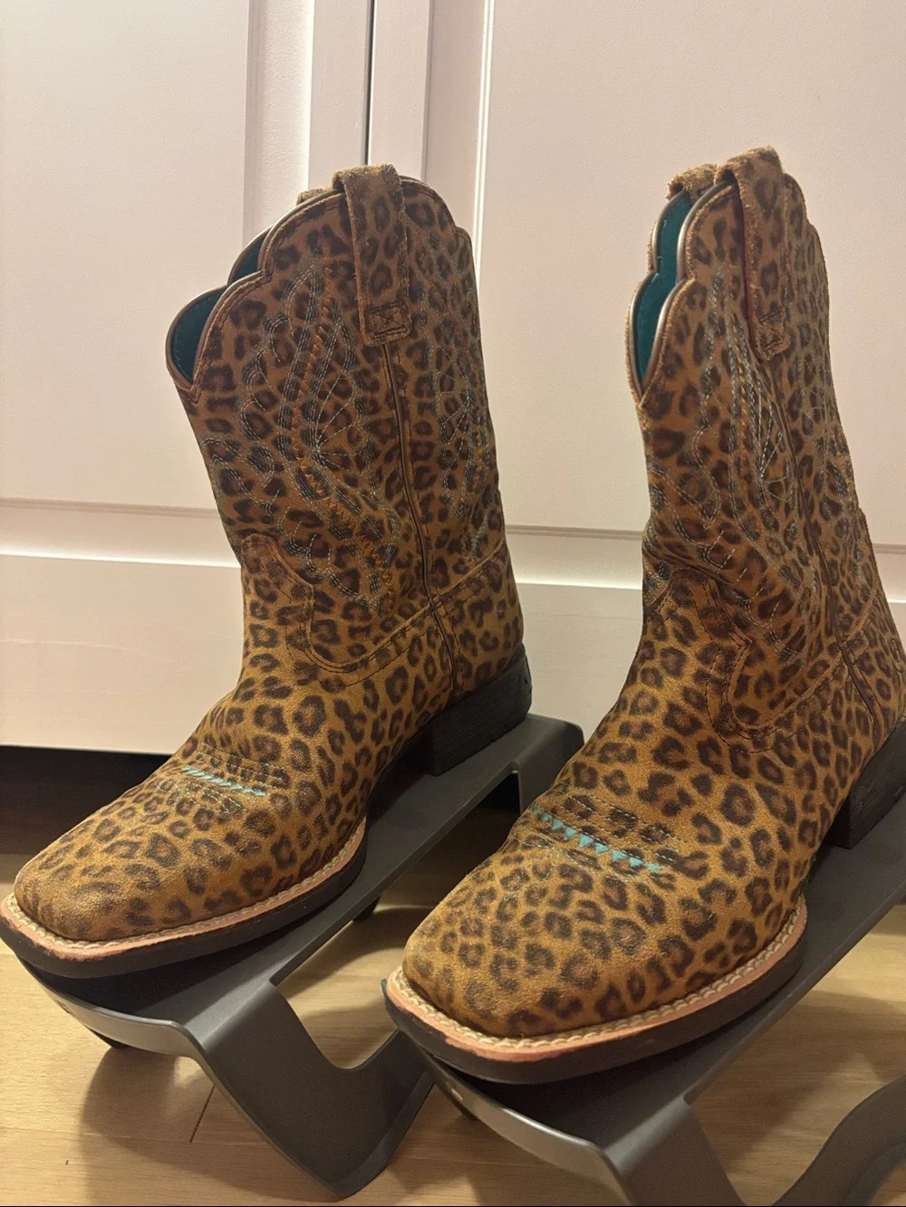 Ariat Teal and Leopard Cowboy Boots